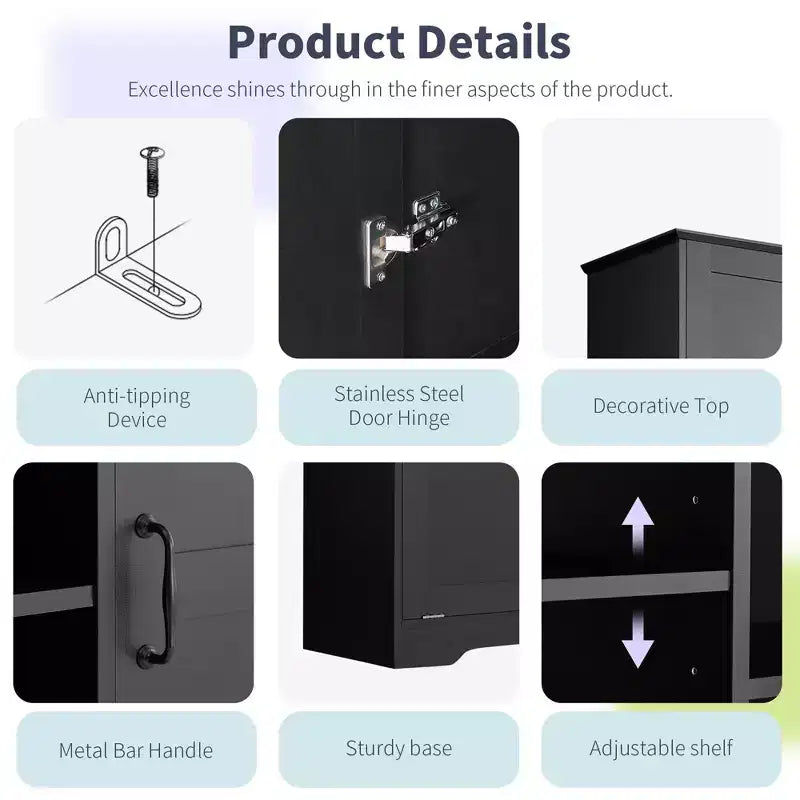 Mobile contenitore da bagno autoportante bianco/nero con cesto portabiancheria inclinabile, 1 persona
