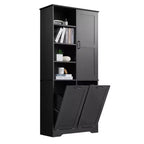 Mobile contenitore da bagno autoportante bianco/nero con cesto portabiancheria inclinabile, 1 persona