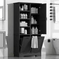 Mobile contenitore da bagno autoportante bianco/nero con cesto portabiancheria inclinabile, 1 persona