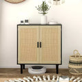 Credenza/Madia con ante in Rattan Naturale/Nero e 2 Ripiani