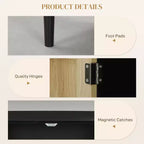 Credenza/Madia con ante in Rattan Naturale/Nero e 2 Ripiani