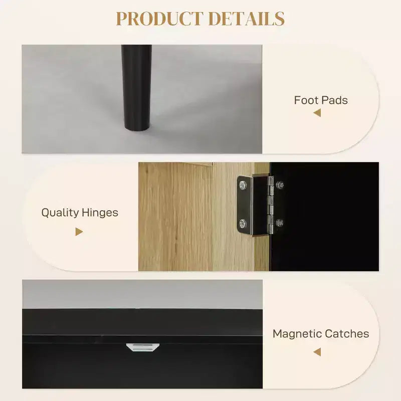 Credenza/Madia con ante in Rattan Naturale/Nero e 2 Ripiani
