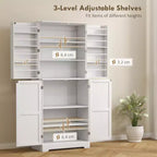 Credenza da dispensa da fattoria con 4 ante scorrevoli, alta 183 cm, venatura del legno bianco goffrato/finitura grigio lavato