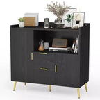 Credenza/mobile buffet in legno bianco/nero con 2 cassetti e 2 ante, armadietto a 1 anta