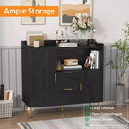 Credenza/mobile buffet in legno bianco/nero con 2 cassetti e 2 ante, armadietto a 1 anta