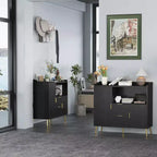 Credenza/mobile buffet in legno bianco/nero con 2 cassetti e 2 ante, armadietto a 1 anta