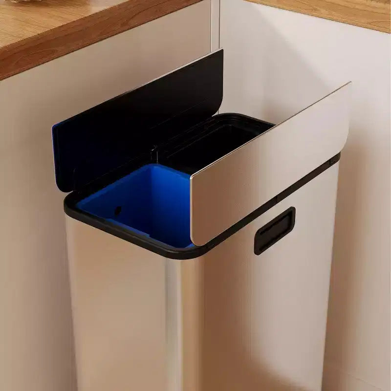 Pattumiera a Pedale a Doppio Scomparto in Acciaio Inox Argento, 2 Flussi, Monouso