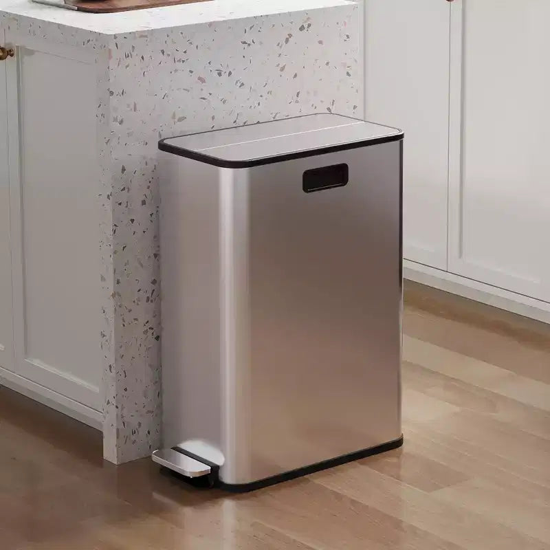 Pattumiera a Pedale a Doppio Scomparto in Acciaio Inox Argento, 2 Flussi, Monouso