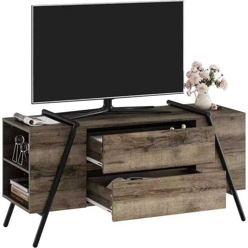 Mobile TV marrone rovere con 2 cassetti e gambe a U, adatto a TV fino a 65 pollici