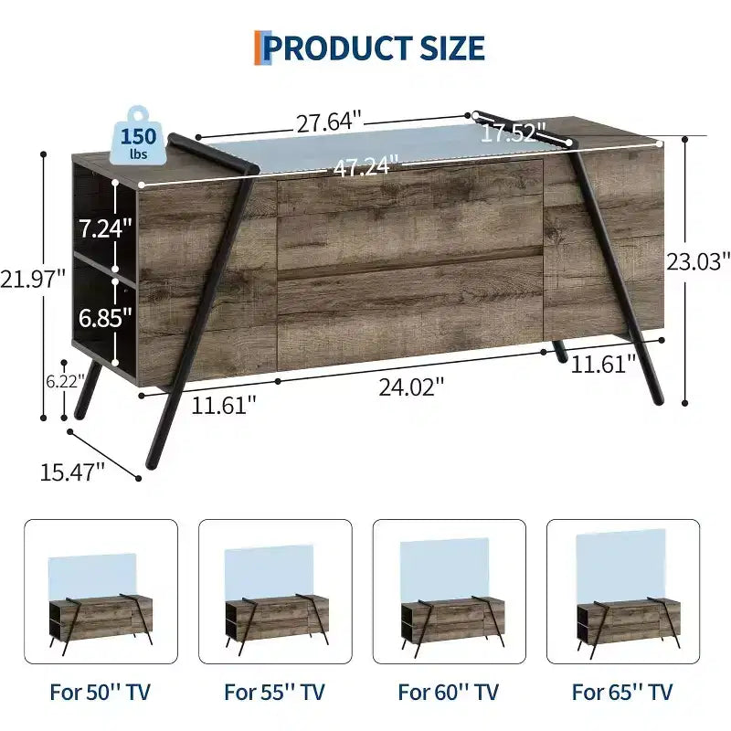 Mobile TV marrone rovere con 2 cassetti e gambe a U, adatto a TV fino a 65 pollici