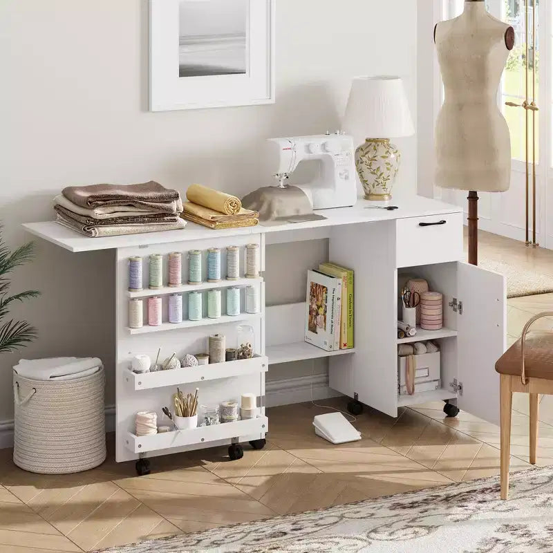 Tavolo da cucito e bricolage pieghevole Natural con contenitore, 1 persona