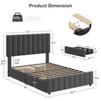 Struttura letto imbottita in lino nero/grigio/bianco con 4 cassetti contenitore | Matrimoniale/Queen/King | Per 1-2 persone