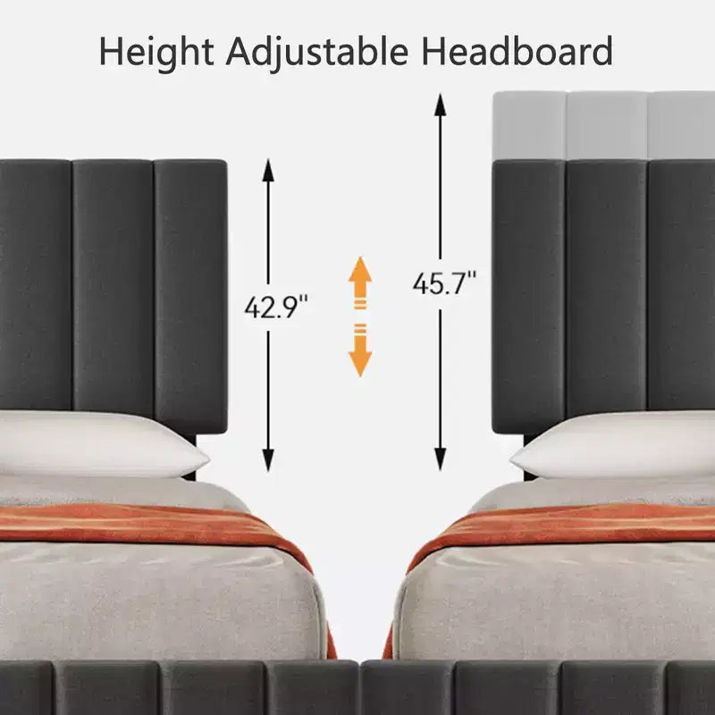 Struttura letto imbottita in lino nero/grigio/bianco con 4 cassetti contenitore | Matrimoniale/Queen/King | Per 1-2 persone
