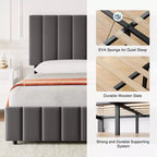Struttura letto imbottita in lino nero/grigio/bianco con 4 cassetti contenitore | Matrimoniale/Queen/King | Per 1-2 persone