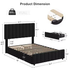 Struttura letto imbottita in lino nero/grigio/bianco con 4 cassetti contenitore | Matrimoniale/Queen/King | Per 1-2 persone