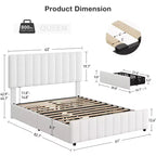 Struttura letto imbottita in lino nero/grigio/bianco con 4 cassetti contenitore | Matrimoniale/Queen/King | Per 1-2 persone