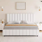 Struttura letto imbottita in lino nero/grigio/bianco con 4 cassetti contenitore | Matrimoniale/Queen/King | Per 1-2 persone