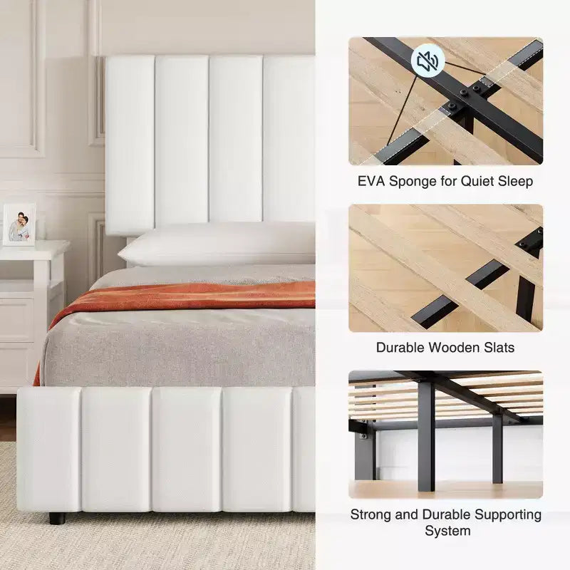 Struttura letto imbottita in lino nero/grigio/bianco con 4 cassetti contenitore | Matrimoniale/Queen/King | Per 1-2 persone