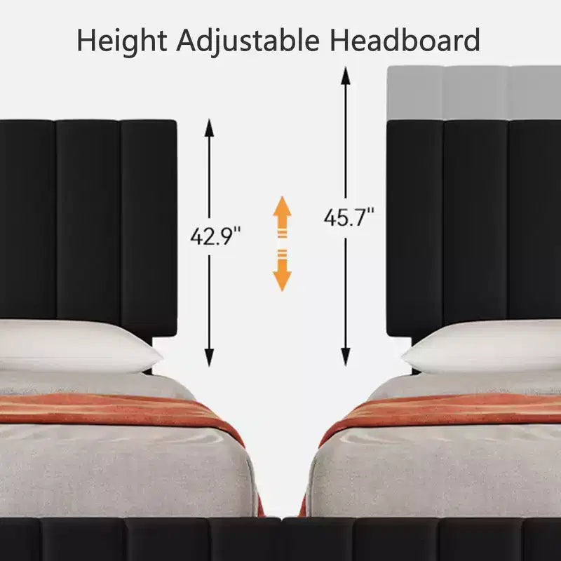 Struttura letto imbottita in lino nero/grigio/bianco con 4 cassetti contenitore | Matrimoniale/Queen/King | Per 1-2 persone