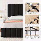 Struttura letto imbottita in lino nero/grigio/bianco con 4 cassetti contenitore | Matrimoniale/Queen/King | Per 1-2 persone