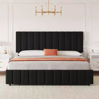 Struttura letto imbottita in lino nero/grigio/bianco con 4 cassetti contenitore | Matrimoniale/Queen/King | Per 1-2 persone