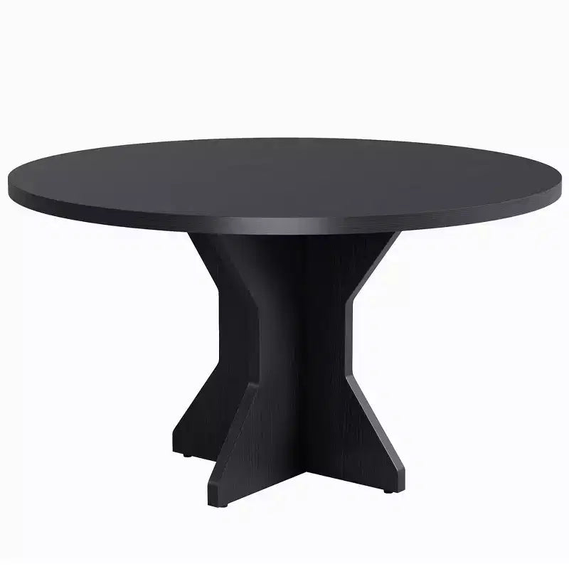 47 Round Dining Table for Small Spaces - Black, Seats 4-6, K-Leg Solid Wood Base