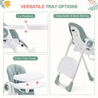 Seggiolone pieghevole per bambini Grigio / Verde / Cachi, 1 bambino, regolabile con vassoio rimovibile