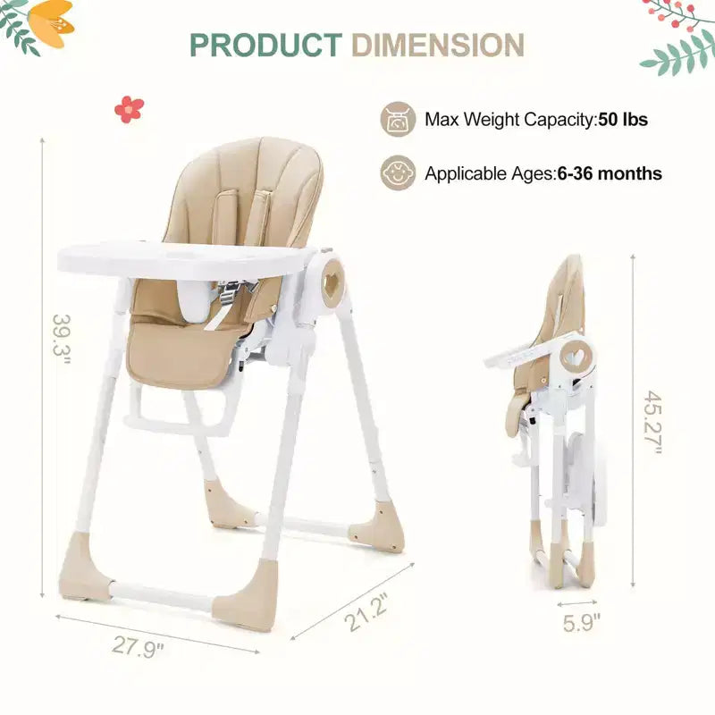 Seggiolone pieghevole per bambini Grigio / Verde / Cachi, 1 bambino, regolabile con vassoio rimovibile
