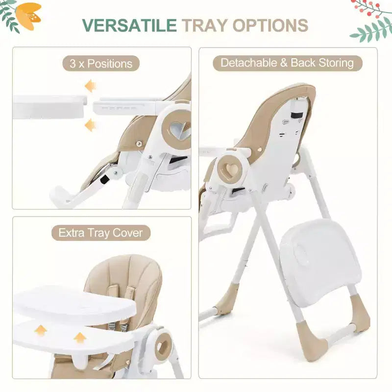Seggiolone pieghevole per bambini Grigio / Verde / Cachi, 1 bambino, regolabile con vassoio rimovibile
