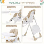 Seggiolone pieghevole per bambini Grigio / Verde / Cachi, 1 bambino, regolabile con vassoio rimovibile