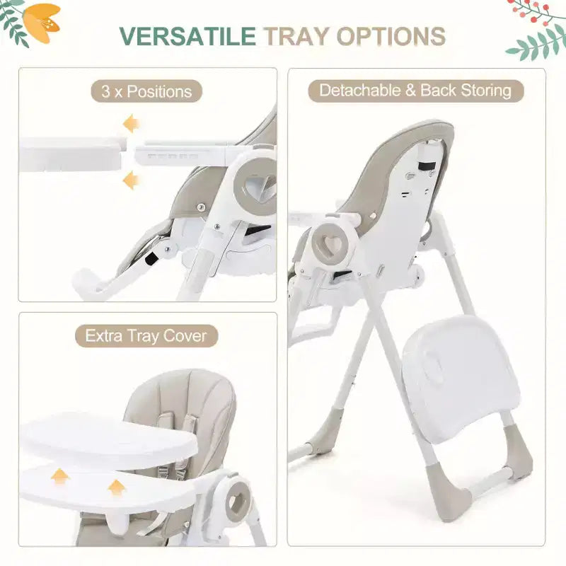 Seggiolone pieghevole per bambini Grigio / Verde / Cachi, 1 bambino, regolabile con vassoio rimovibile