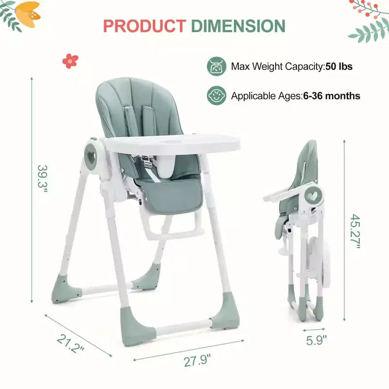 Seggiolone pieghevole per bambini Grigio / Verde / Cachi, 1 bambino, regolabile con vassoio rimovibile