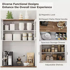 Credenza / Dispensa da Cucina Autoportante Grigia/Bianca con Ante in Vetro, 4 Ante 1 Cassetto