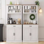 Credenza / Dispensa da Cucina Autoportante Grigia/Bianca con Ante in Vetro, 4 Ante 1 Cassetto