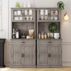 Credenza / Dispensa da Cucina Autoportante Grigia/Bianca con Ante in Vetro, 4 Ante 1 Cassetto