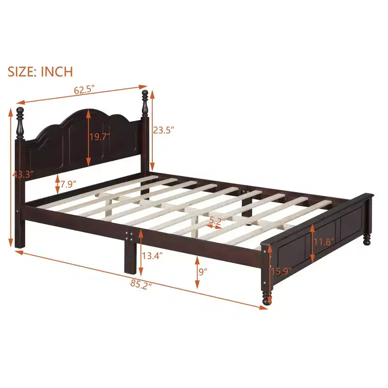 Piattaforma letto in noce/legno bianco con testiera, una piazza e mezza/matrimoniale, 1 posto