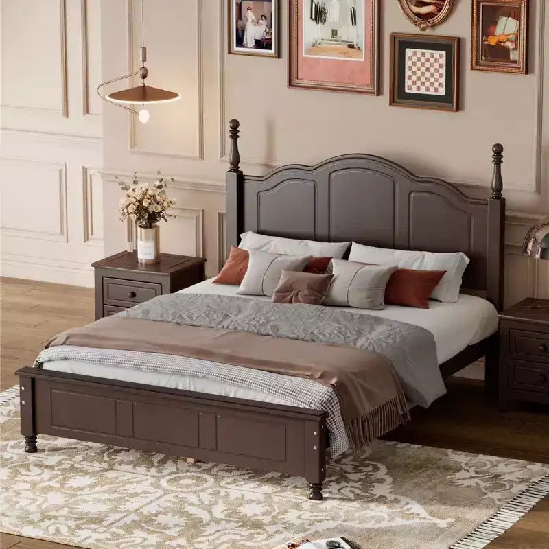 Piattaforma letto in noce/legno bianco con testiera, una piazza e mezza/matrimoniale, 1 posto