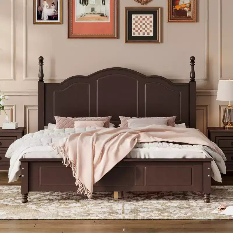 Piattaforma letto in noce/legno bianco con testiera, una piazza e mezza/matrimoniale, 1 posto