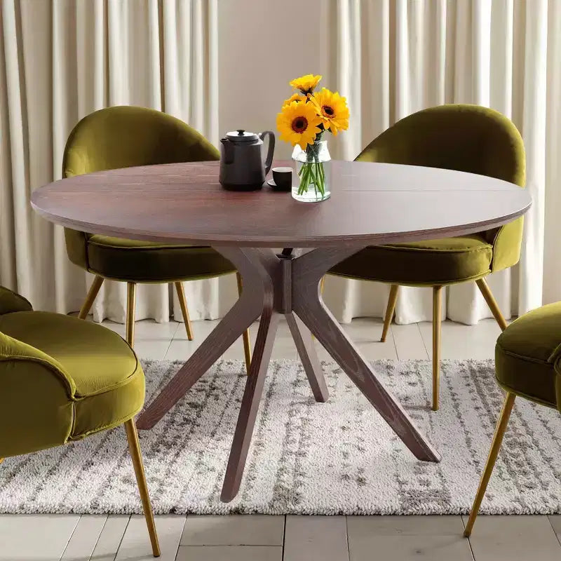 Tavolo rotondo da pranzo nero/marrone/bianco, base a X, 4-6 posti