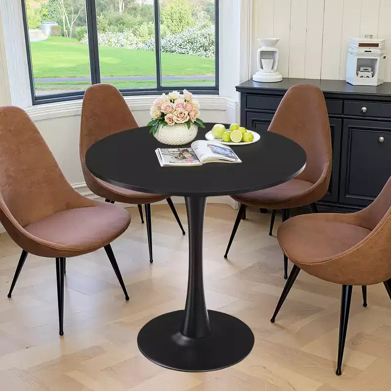 Tavolo rotondo da pranzo nero/marrone/bianco, base a X, 4-6 posti