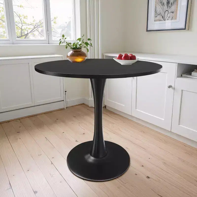 Tavolo rotondo da pranzo nero/marrone/bianco, base a X, 4-6 posti
