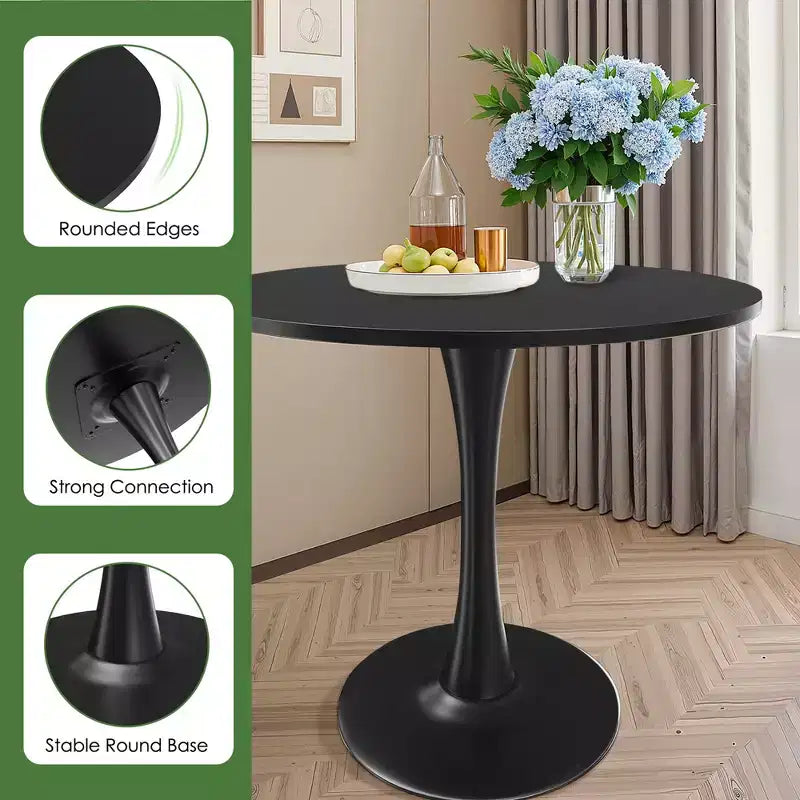 Tavolo rotondo da pranzo nero/marrone/bianco, base a X, 4-6 posti