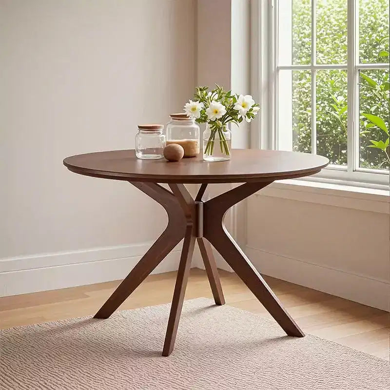 Tavolo rotondo da pranzo nero/marrone/bianco, base a X, 4-6 posti
