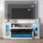 Mobile TV in stile rustico da 72,8" con caminetto elettrico a 3 lati da 40", nero/bianco, adatto per TV fino a 80"