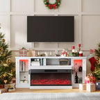 Mobile TV in stile rustico da 72,8" con caminetto elettrico a 3 lati da 40", nero/bianco, adatto per TV fino a 80"
