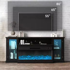 Mobile TV in stile rustico da 72,8" con caminetto elettrico a 3 lati da 40", nero/bianco, adatto per TV fino a 80"