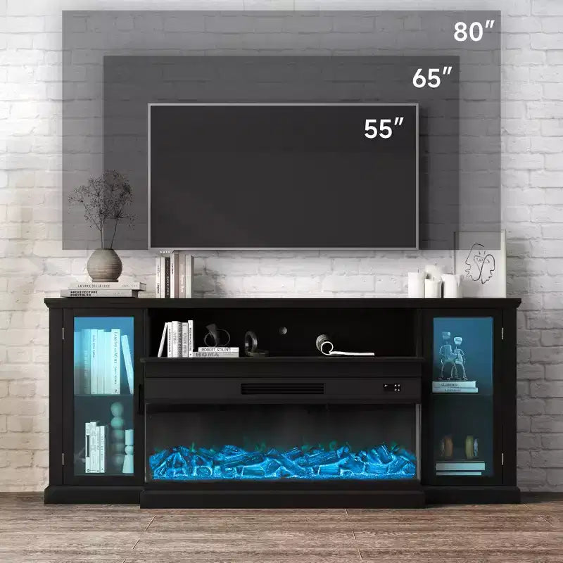 Mobile TV in stile rustico da 72,8" con caminetto elettrico a 3 lati da 40", nero/bianco, adatto per TV fino a 80"