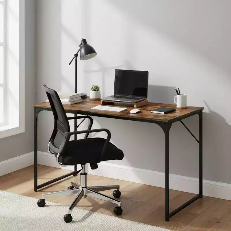 Scrivania per computer e scrittura monoposto da 120 cm, Marrone Rustico, Struttura in metallo