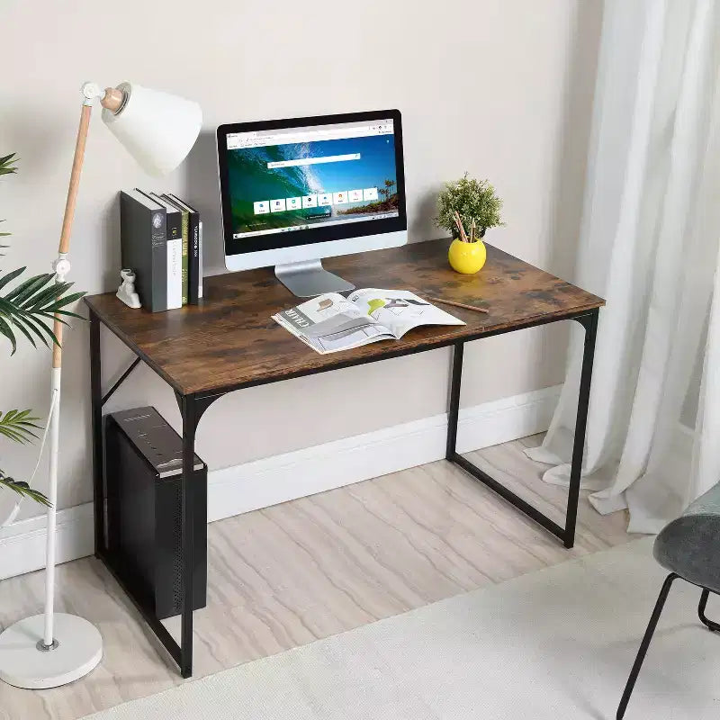 Scrivania per computer e scrittura monoposto da 120 cm, Marrone Rustico, Struttura in metallo