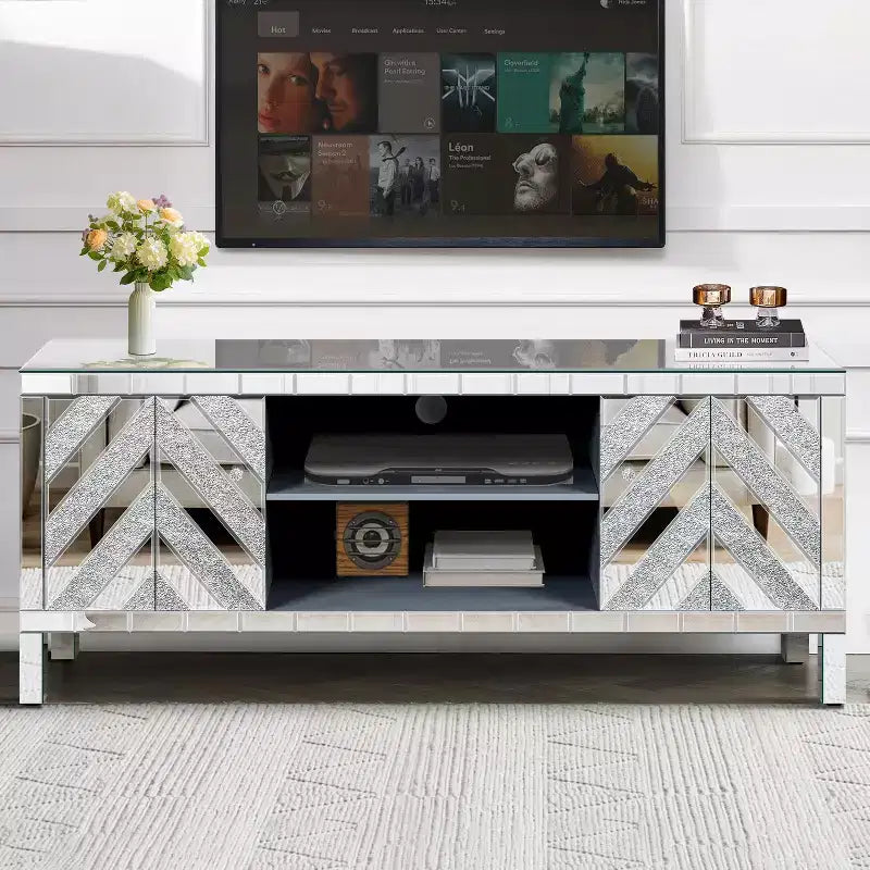 TV Stand for 65 Inch TV, Mid Century Center with Storage, TV Console with Open Shelf and 2 Cabinets for Bedroom and Living Room